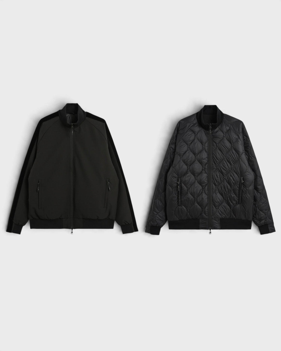 Taion Reversible Relax High-Neck Down Jacket BK×BK (LINE/BLACK), présentation à plat des deux faces