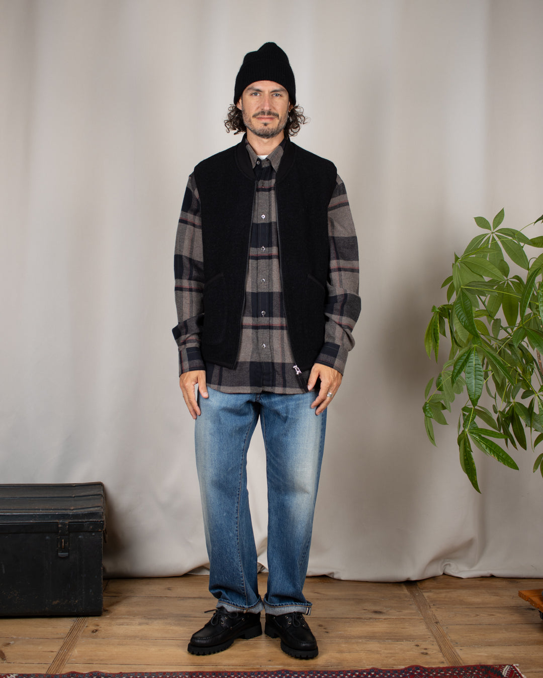Zip Waistcoat Wool Fleece Black