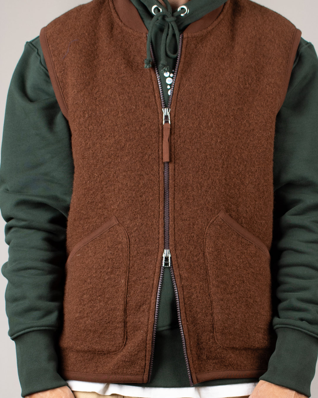 Zip Waistcoat Wool Fleece Cacao