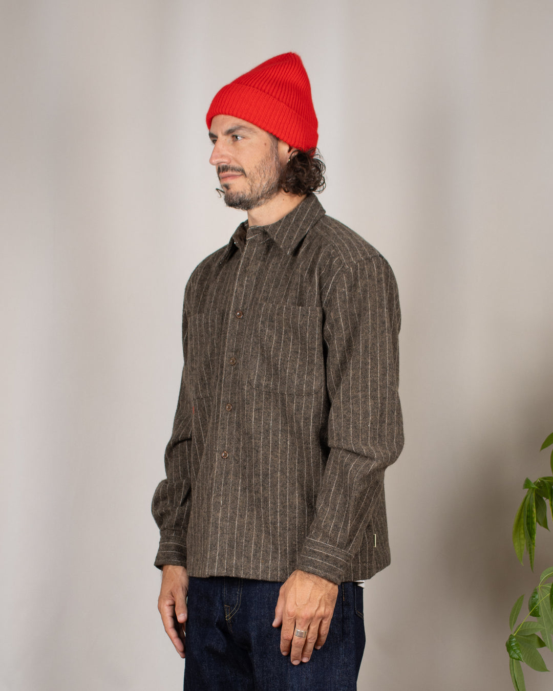 WBBuzo Herringbone Shirt Dark Olive
