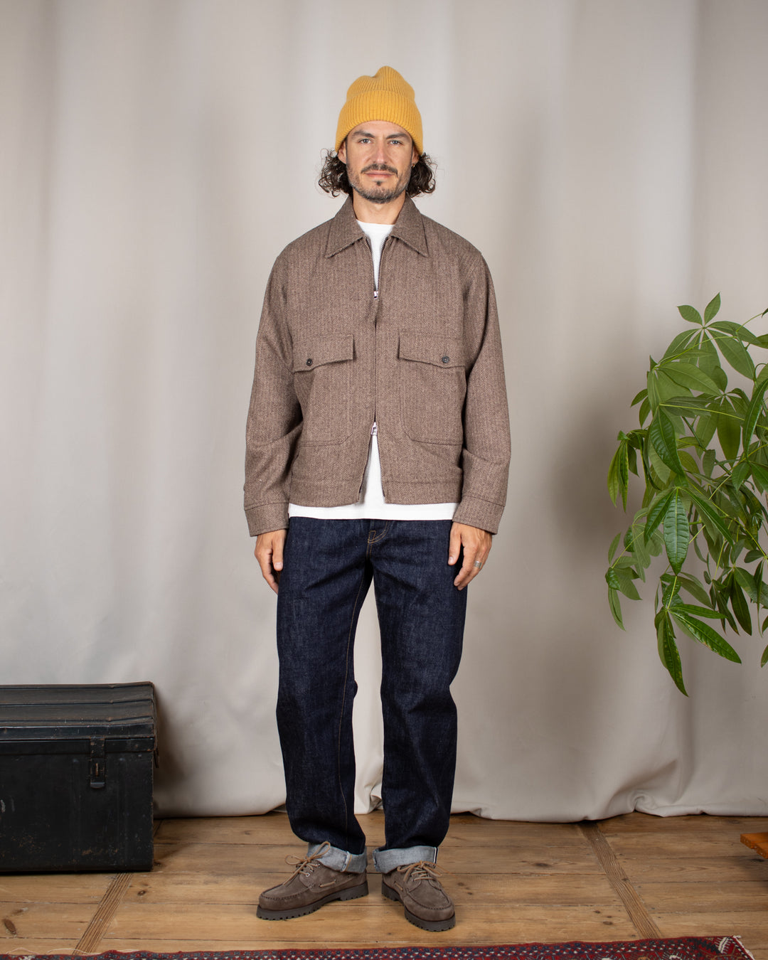 E130 Jacket Wool Herringbone Brown