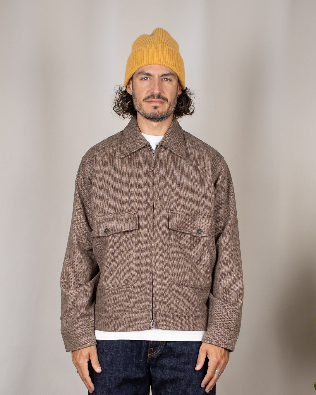 E130 Jacket Wool Herringbone Brown