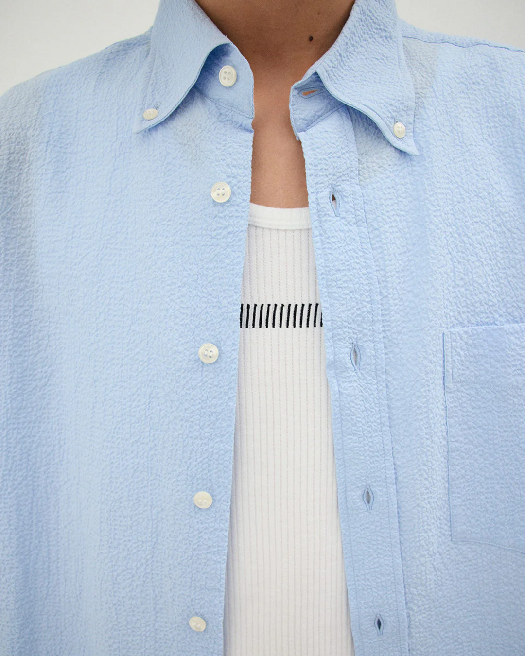 Short Sleeve Baggy Shirt Seersucker Sky Blue