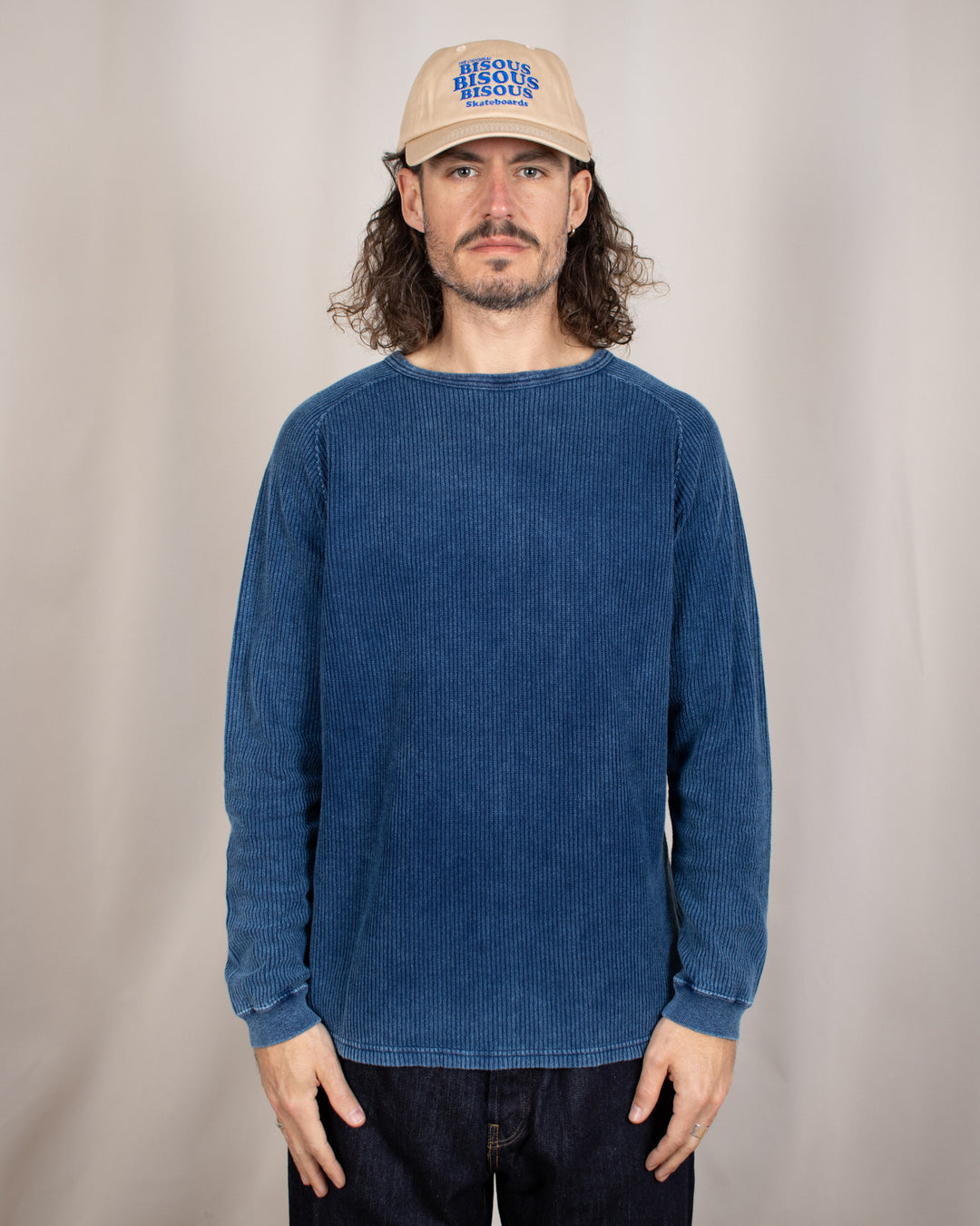 Long Sleeve Rib Knit Indigo