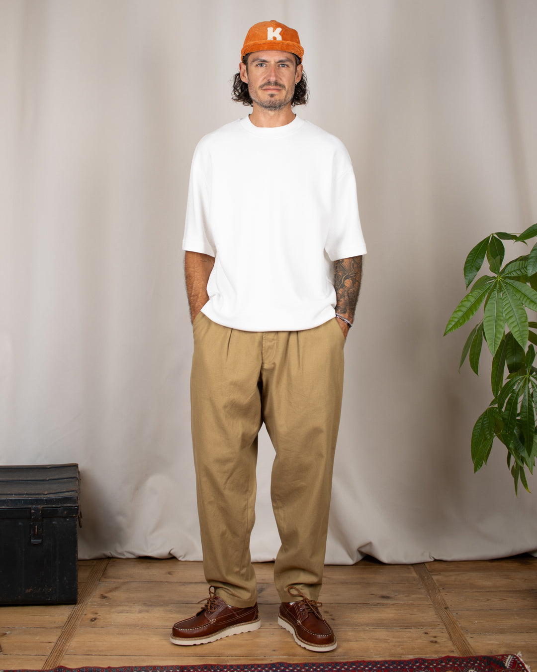 Pleated Track Pant Brushed Moleskin Sand