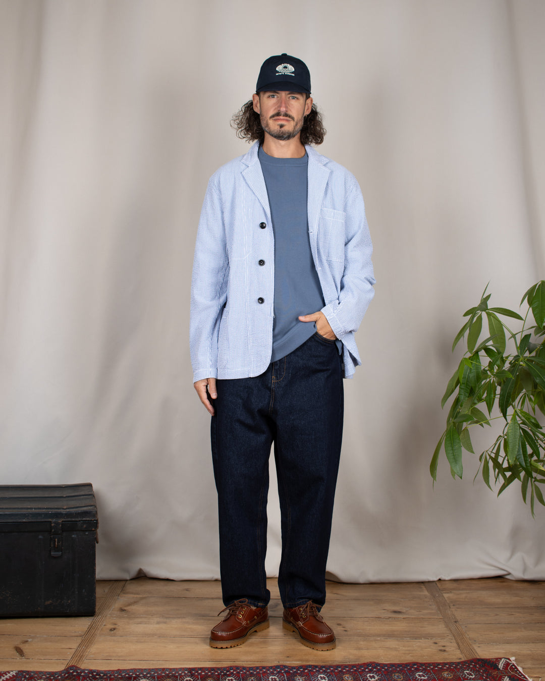 Seersucker Server Suit Jacket Navy Stripe