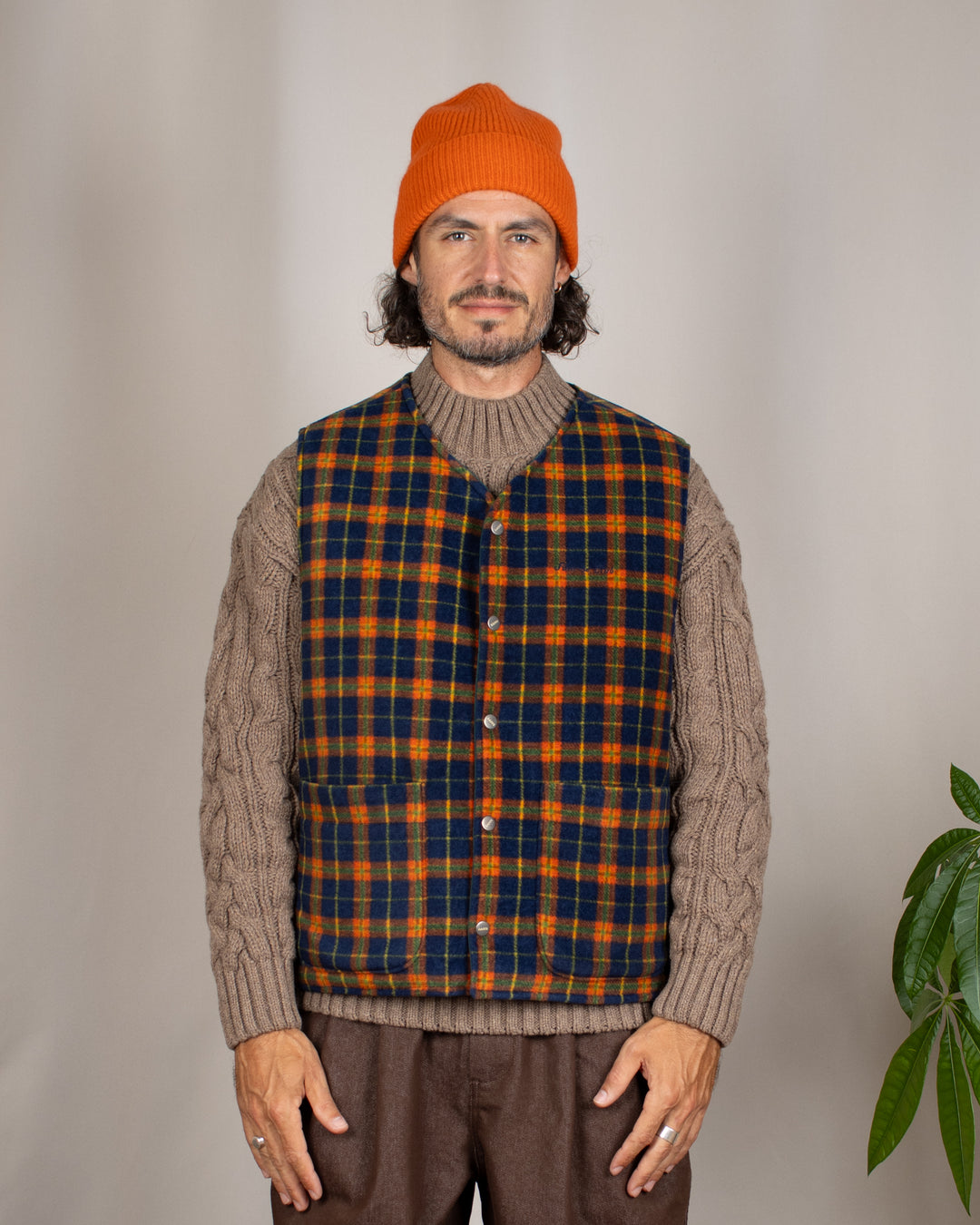 Reversible Nylon Check Vest Green