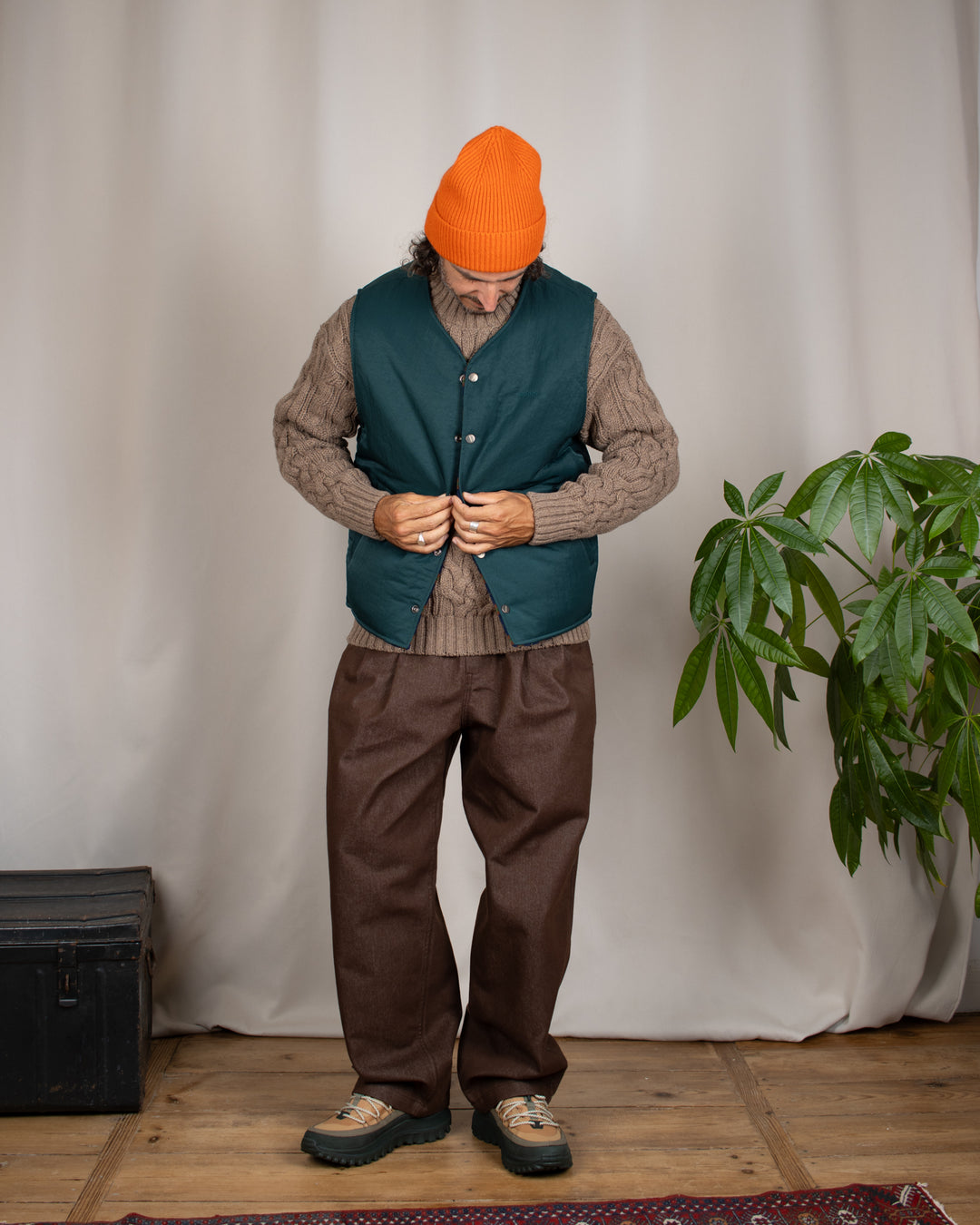 Reversible Nylon Check Vest Green