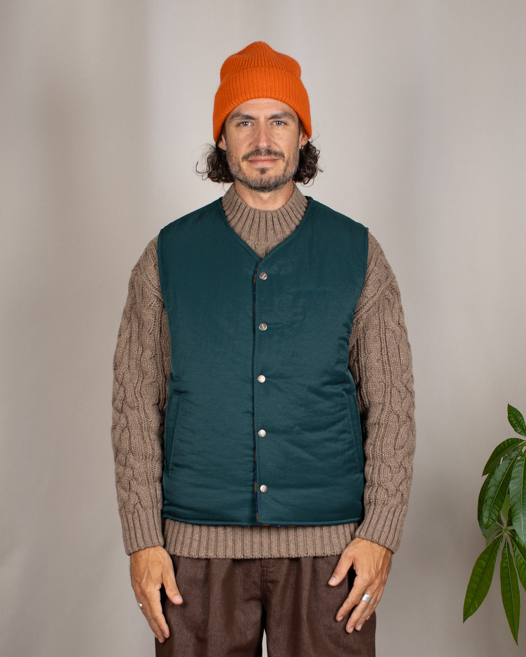 Reversible Nylon Check Vest Green