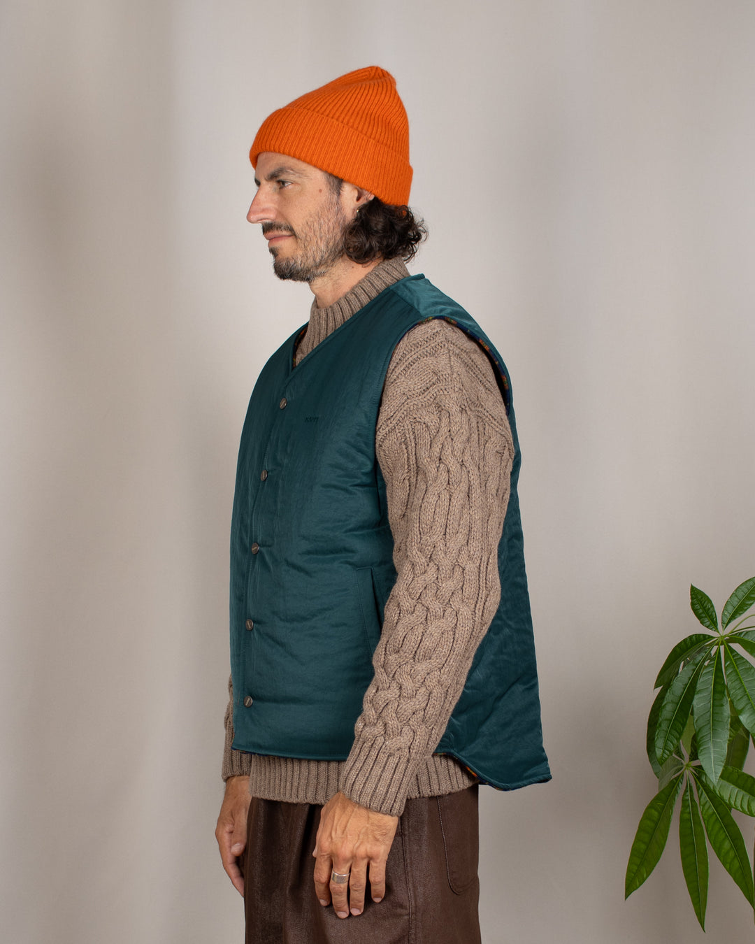 Reversible Nylon Check Vest Green