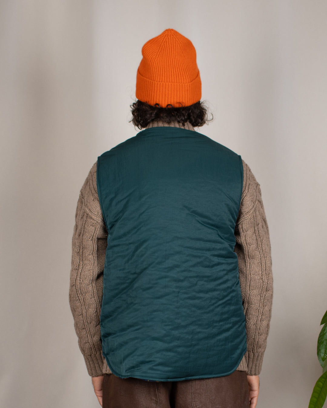 Reversible Nylon Check Vest Green