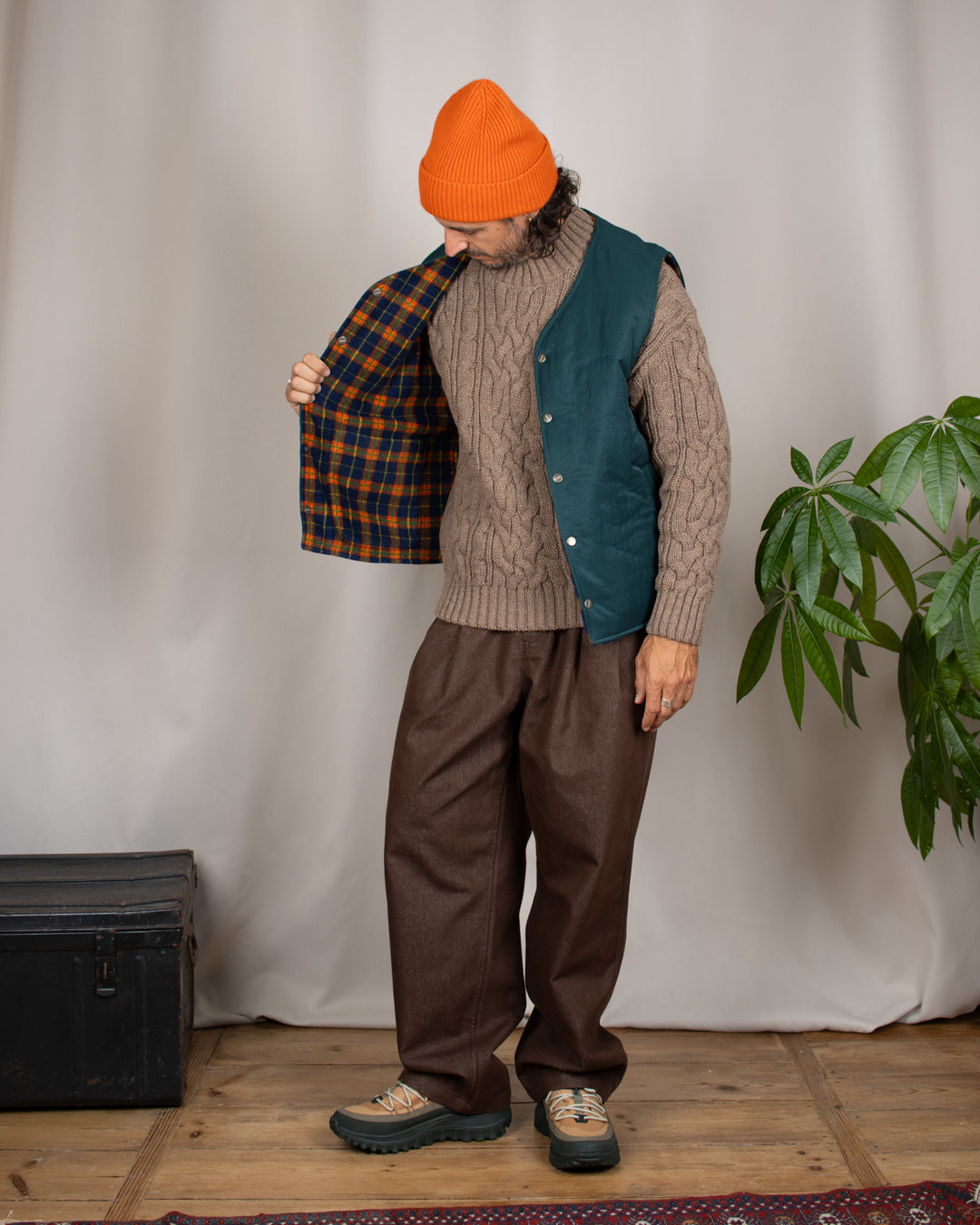 Reversible Nylon Check Vest Green