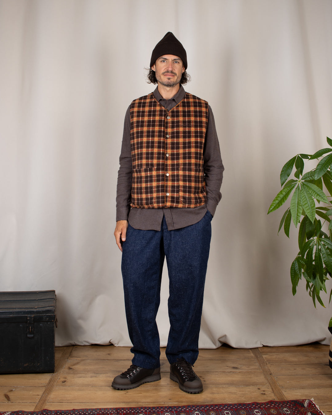 Reversible Nylon Check Vest Orange