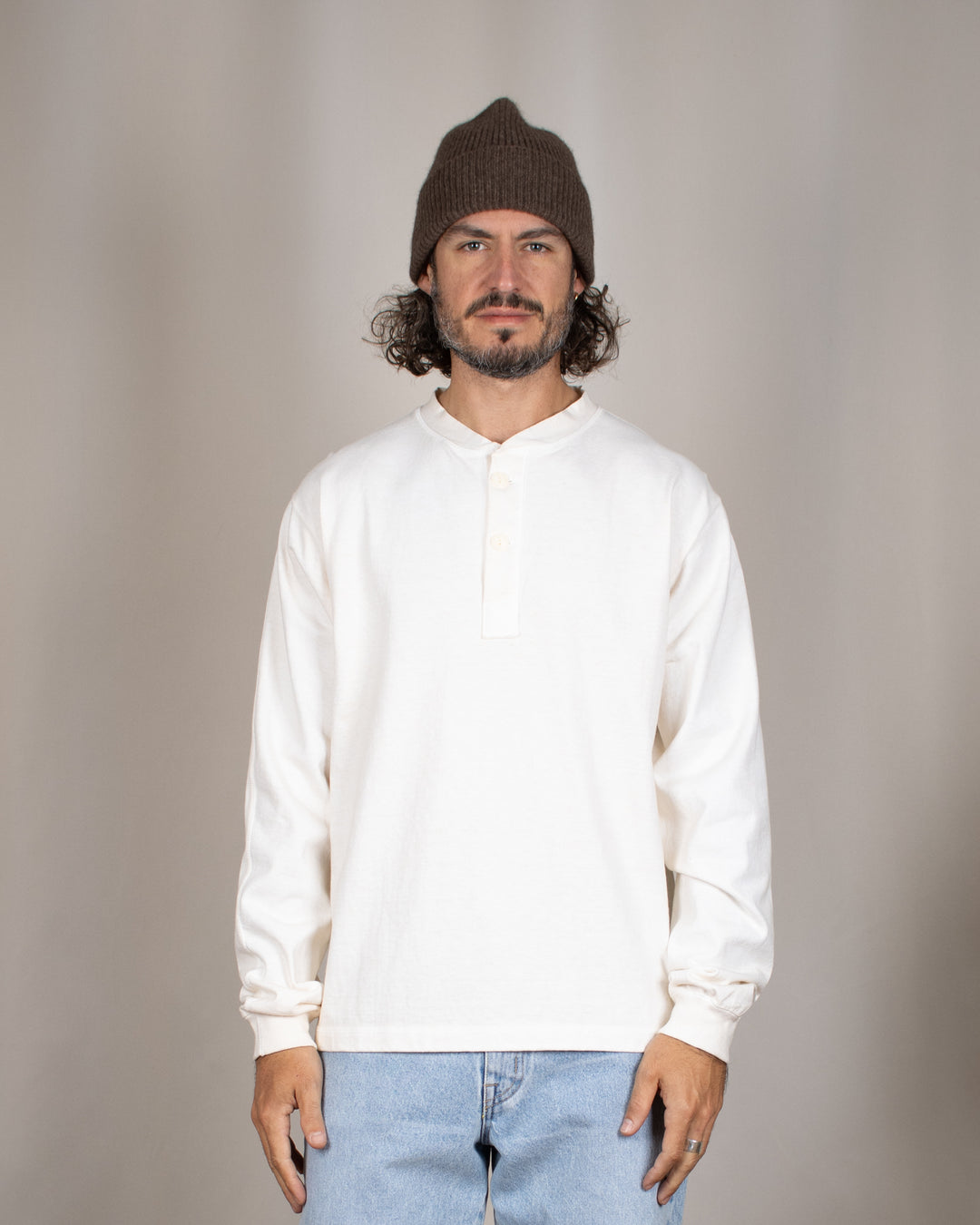 Long Sleeve Heavy Henley Tee P-Natural