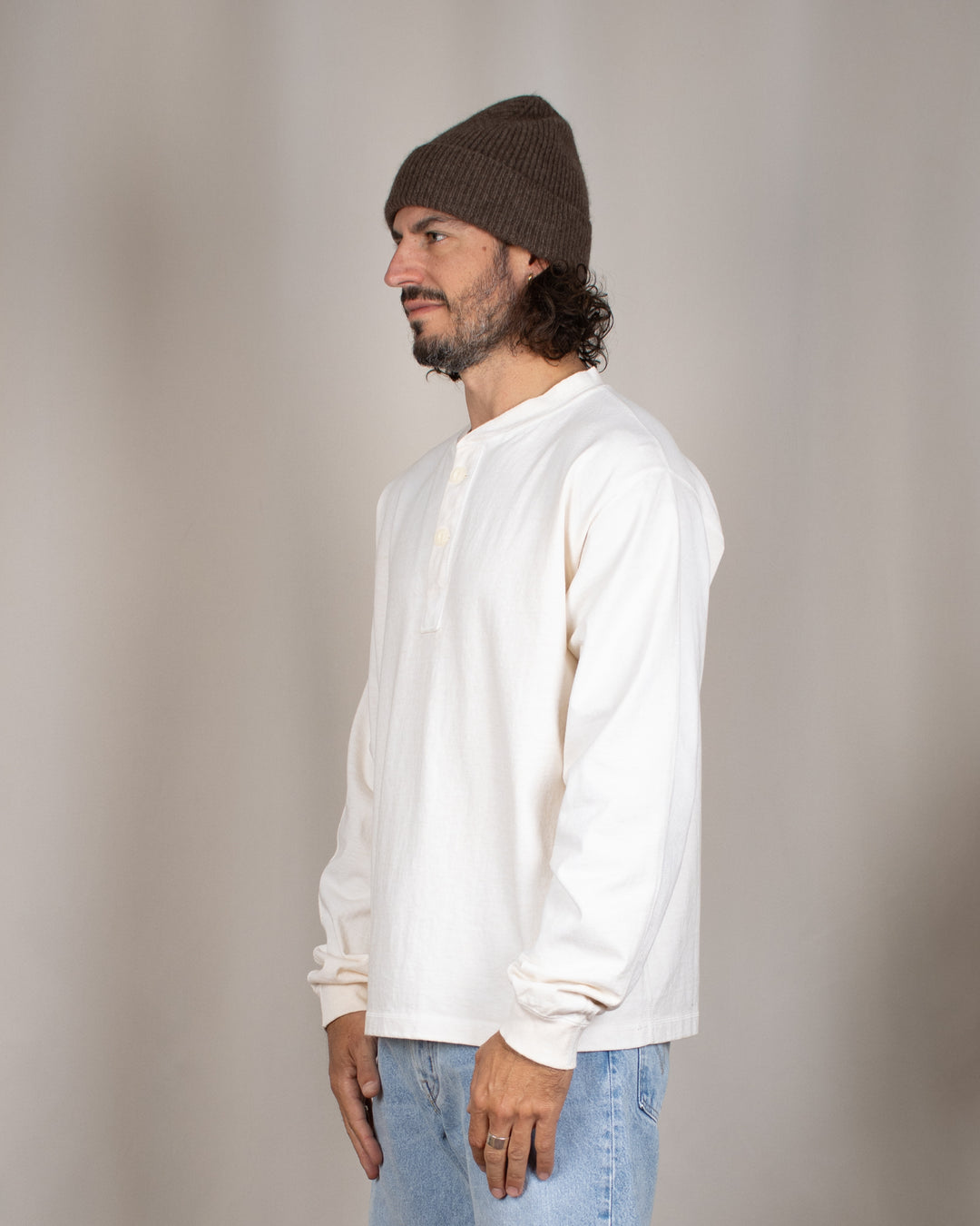 Long Sleeve Heavy Henley Tee P-Natural