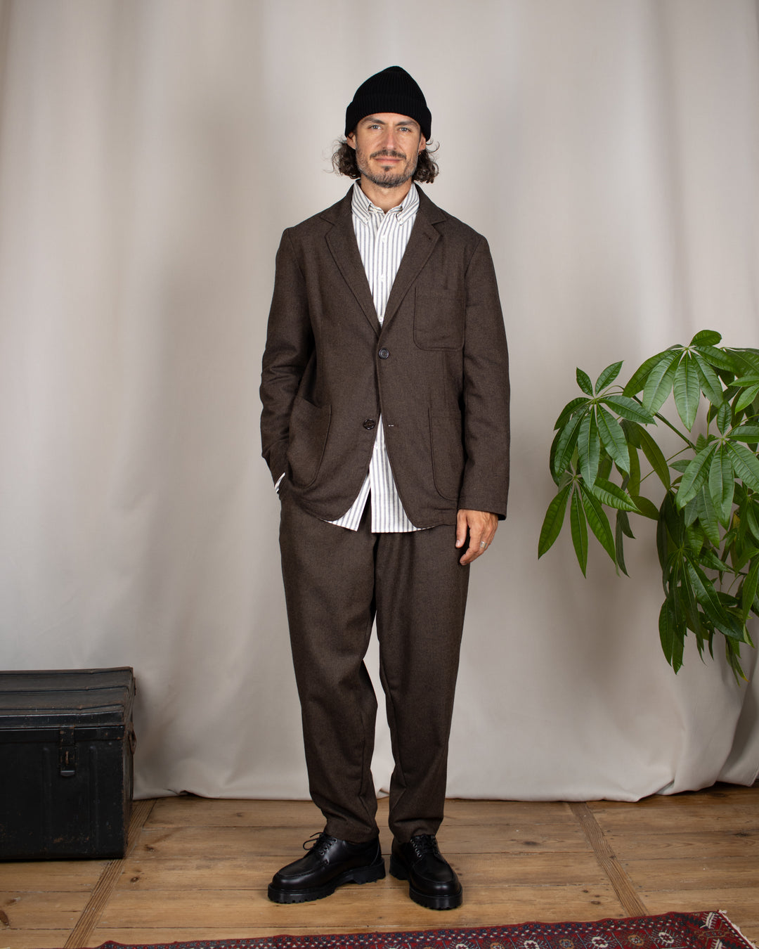 Pleated Track Pant Recycled IT Tweed Brown