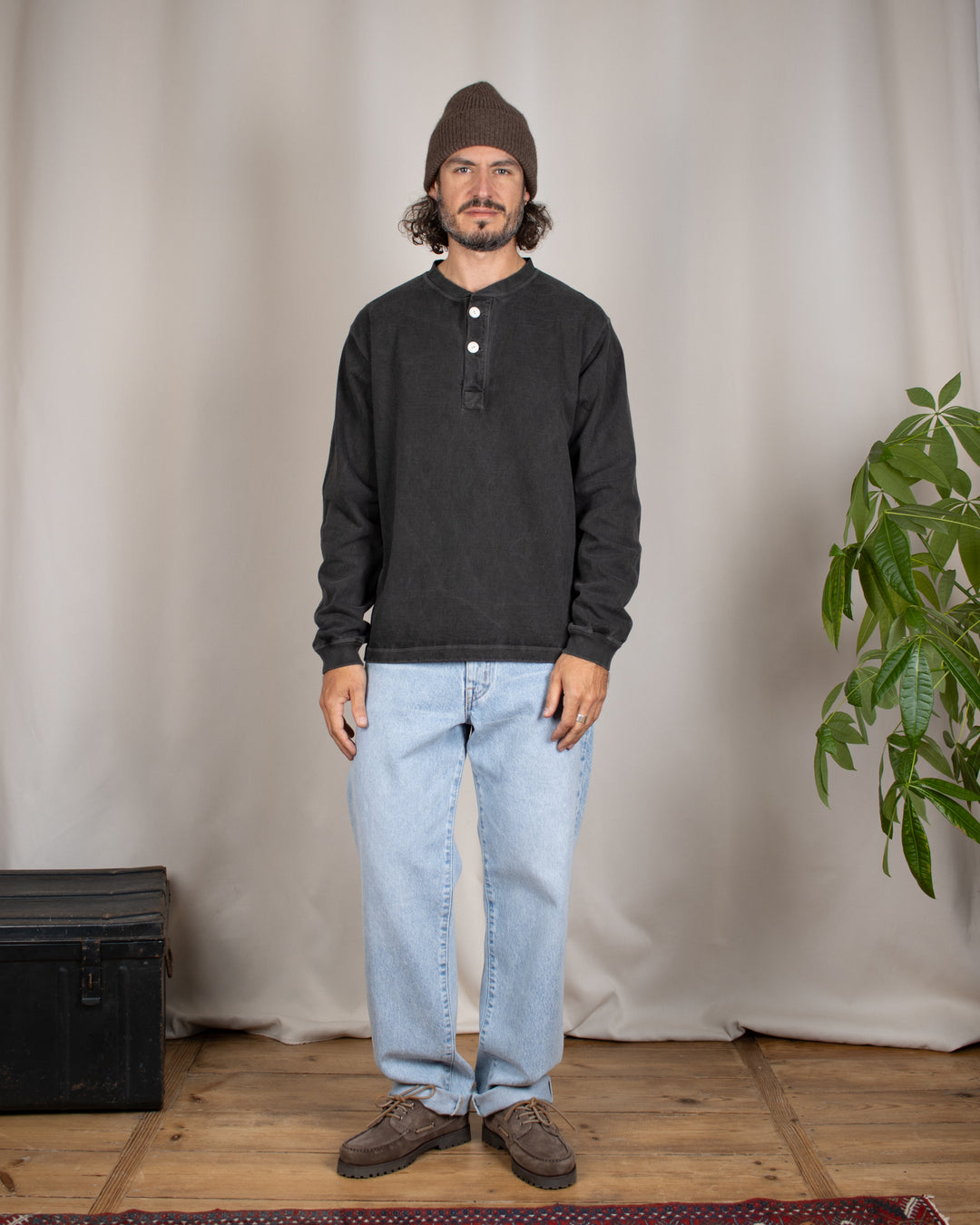 Long Sleeve Heavy Henley Tee P-Black