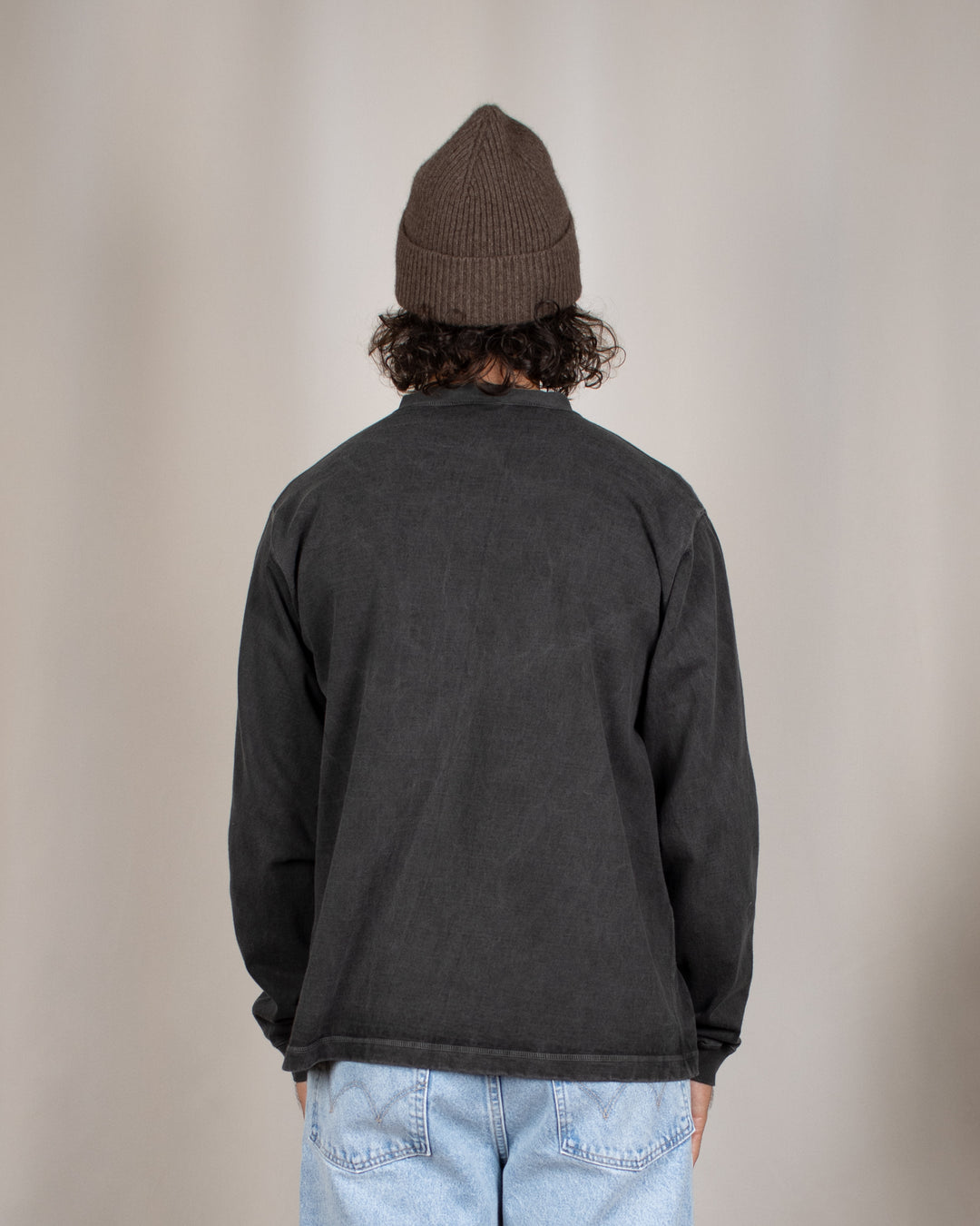 Long Sleeve Heavy Henley Tee P-Black
