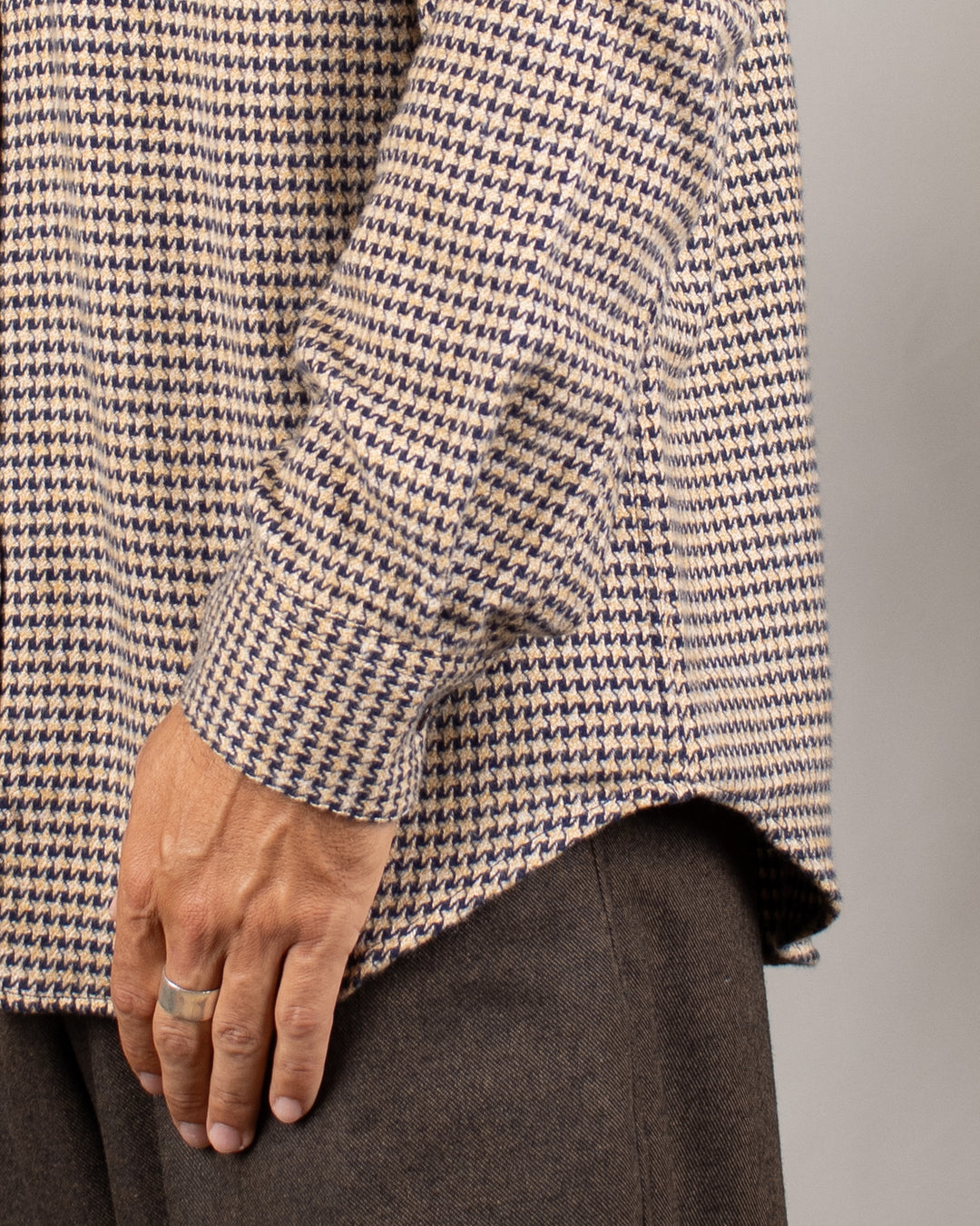 Abstract Pied Poule Flannel Shirt Navy