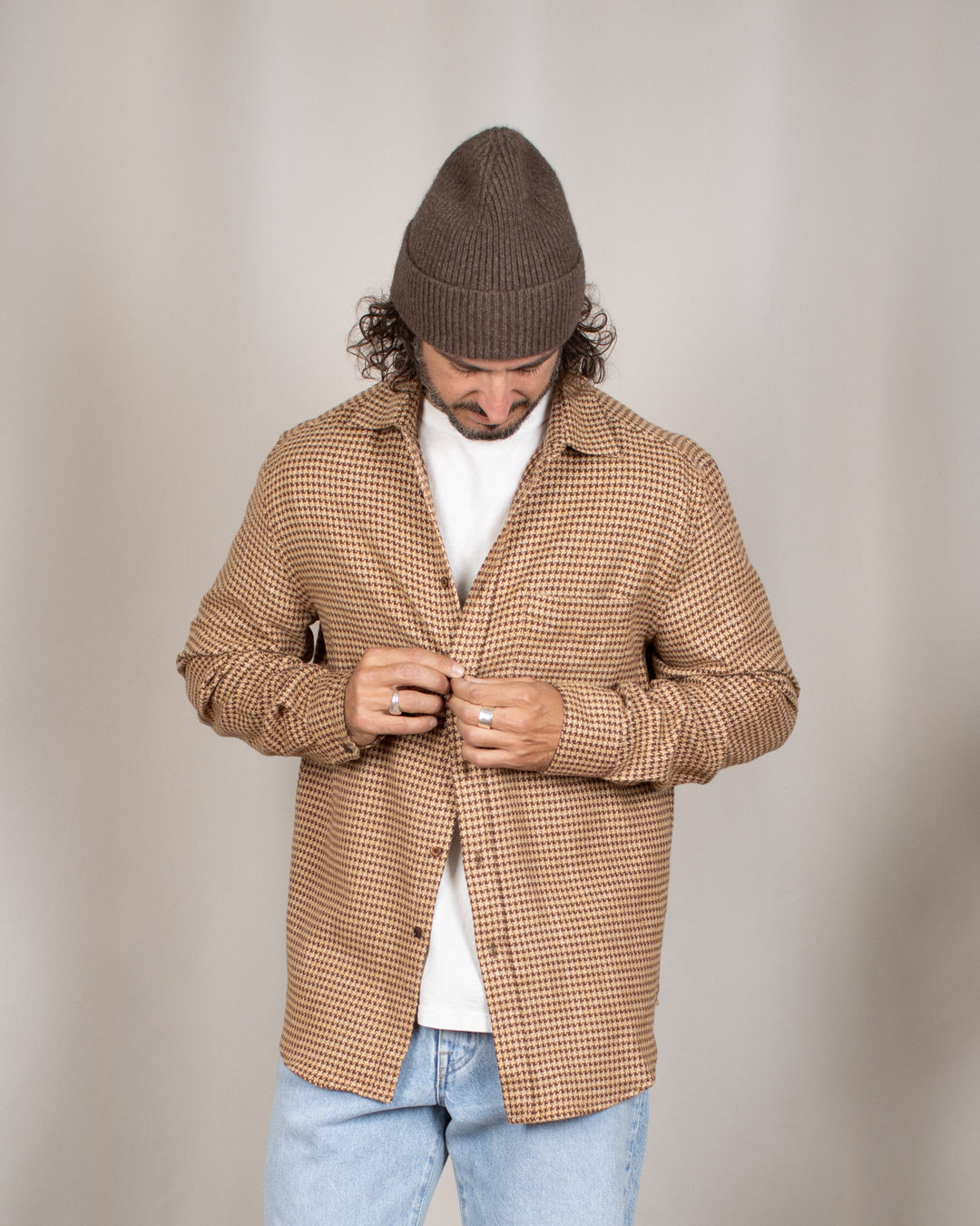 Abstract Pied Poule Flannel Shirt Brown