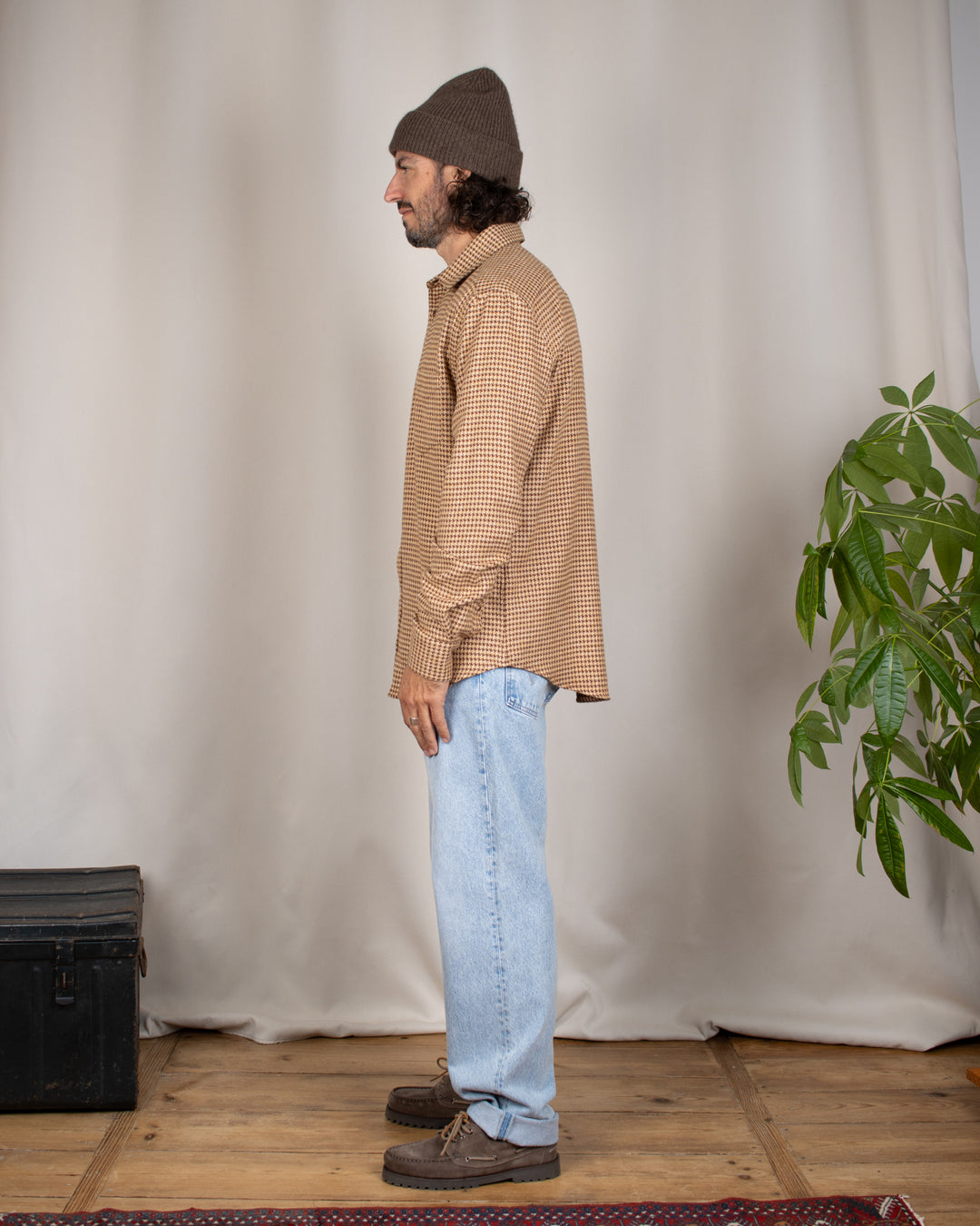 Abstract Pied Poule Flannel Shirt Brown
