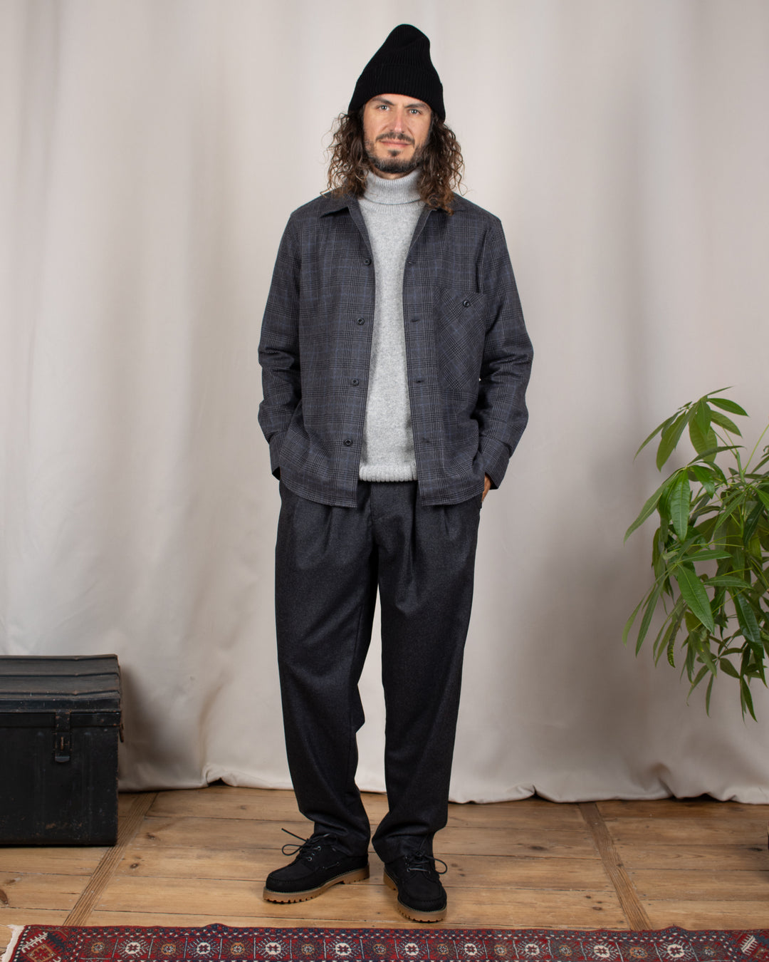 Double Pleats Flannel Pants Grey Mel