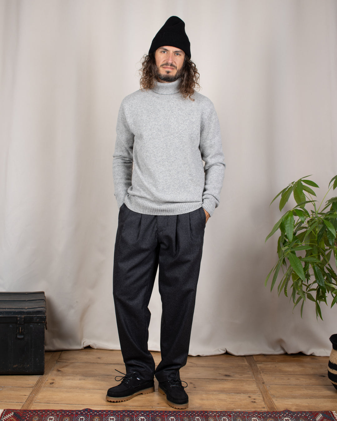 Double Pleats Flannel Pants Grey Mel