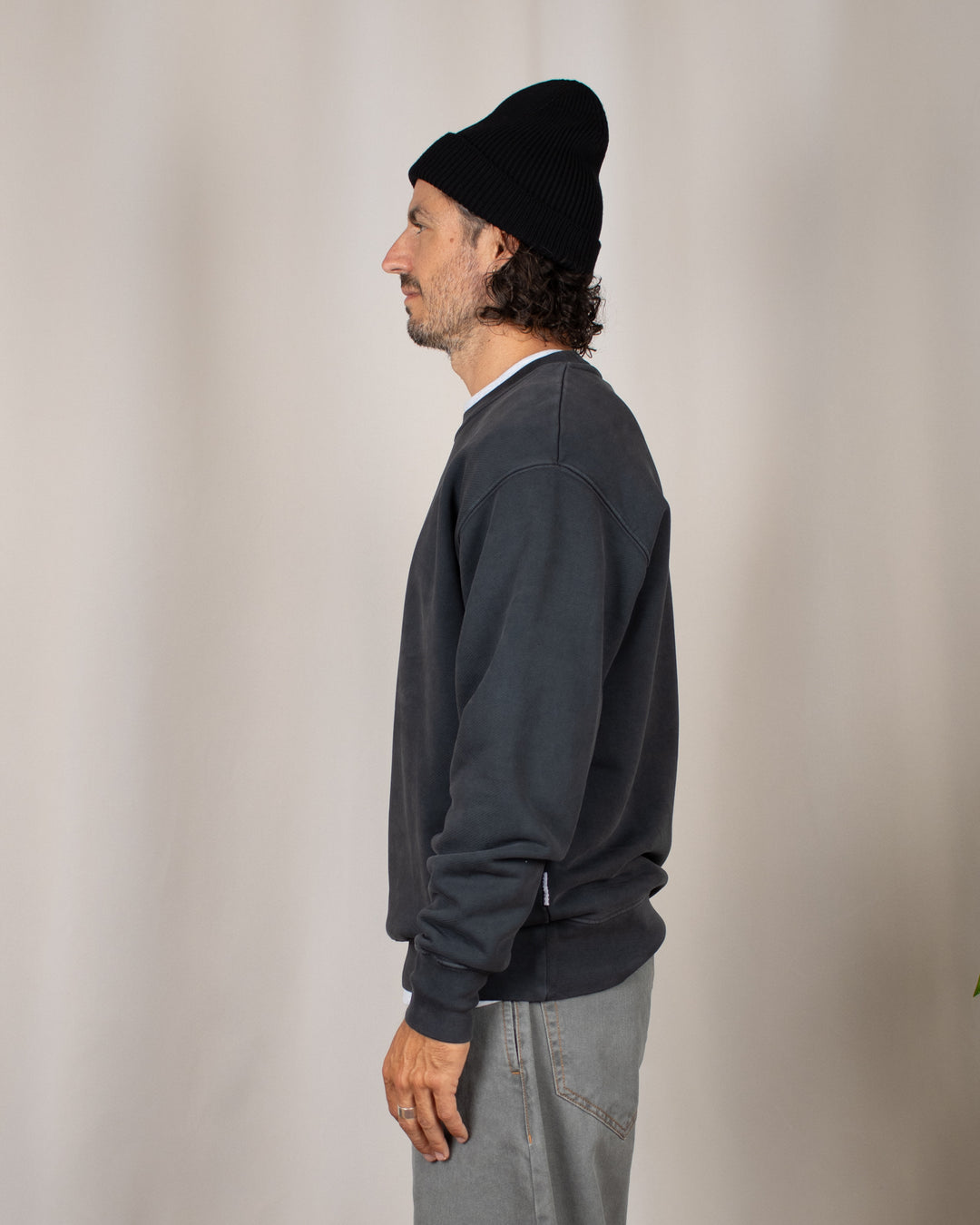 Relaxed Loopback Crewneck Black Washed