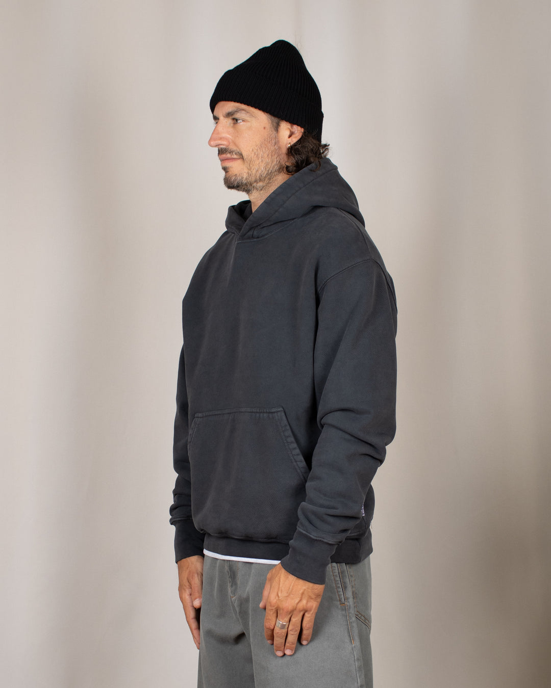 Relaxed Loopback Hoodie Blank Black Washed