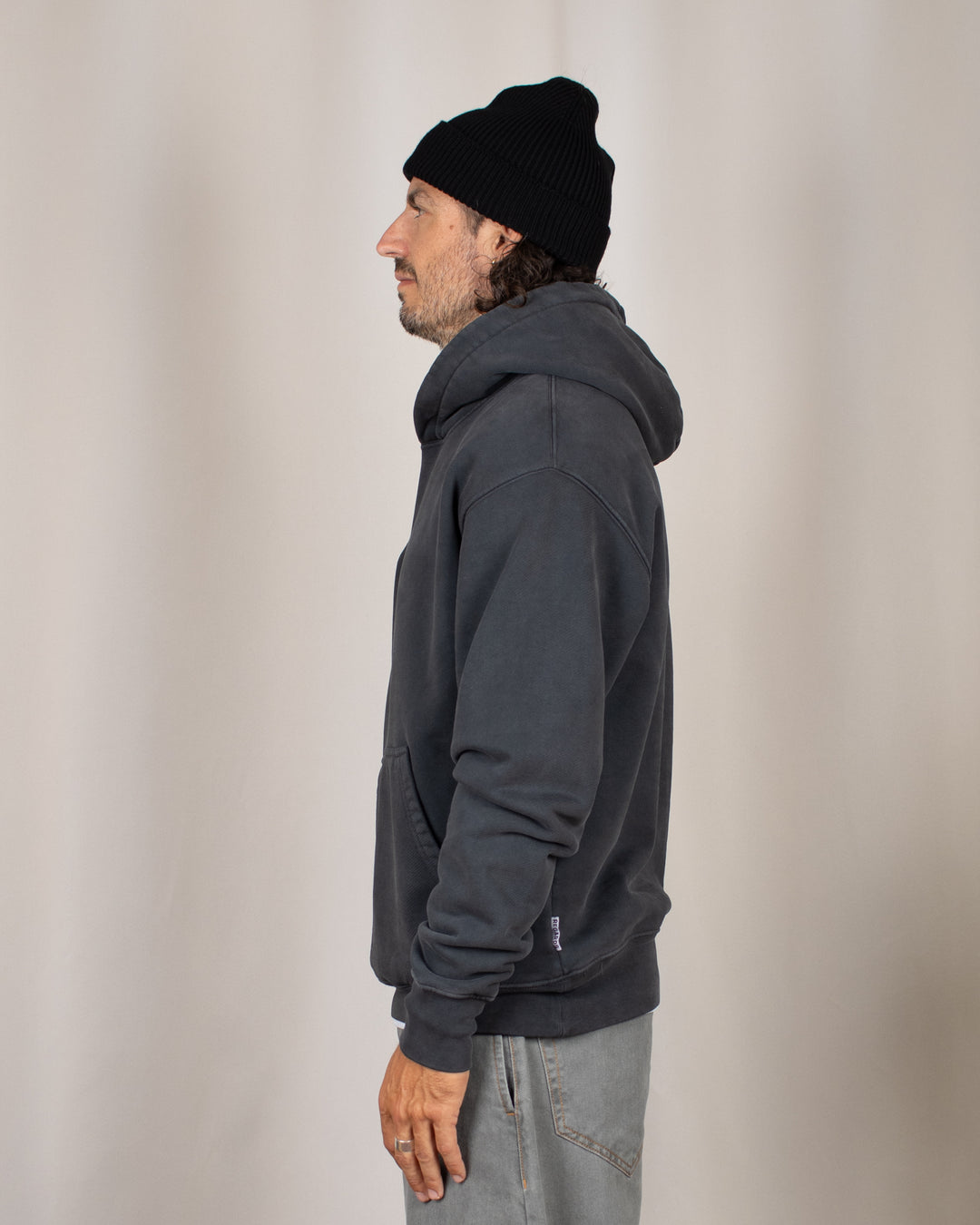 Relaxed Loopback Hoodie Blank Black Washed
