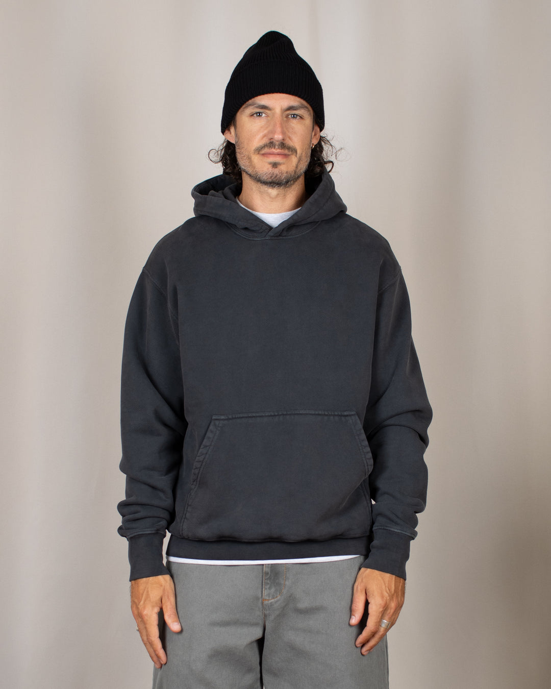 Relaxed Loopback Hoodie Blank Black Washed