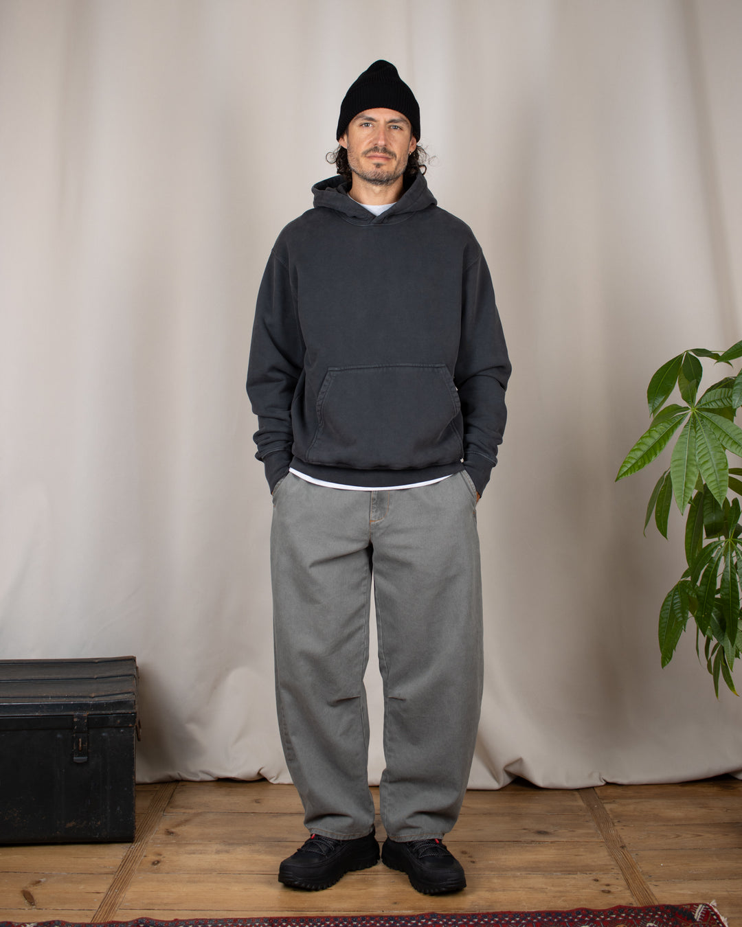 Relaxed Loopback Hoodie Blank Black Washed