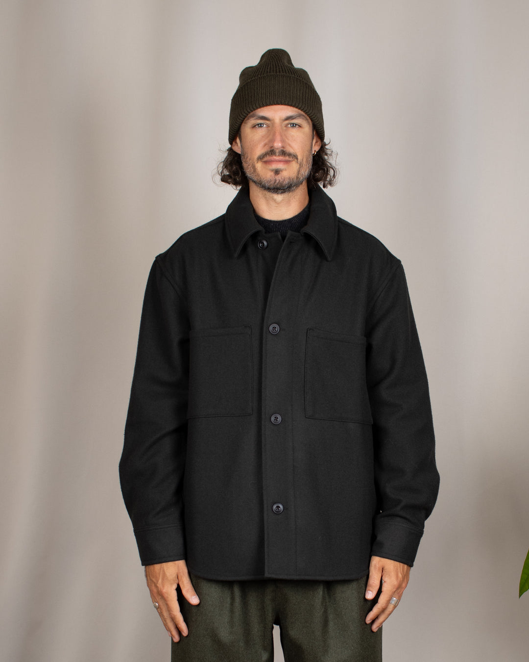 Woody Wool Overshirt Dark Green