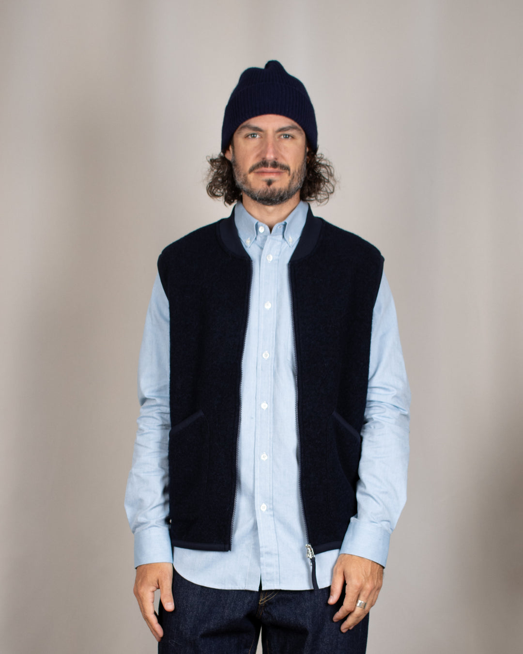 Zip Waistcoat Wool Fleece Navy