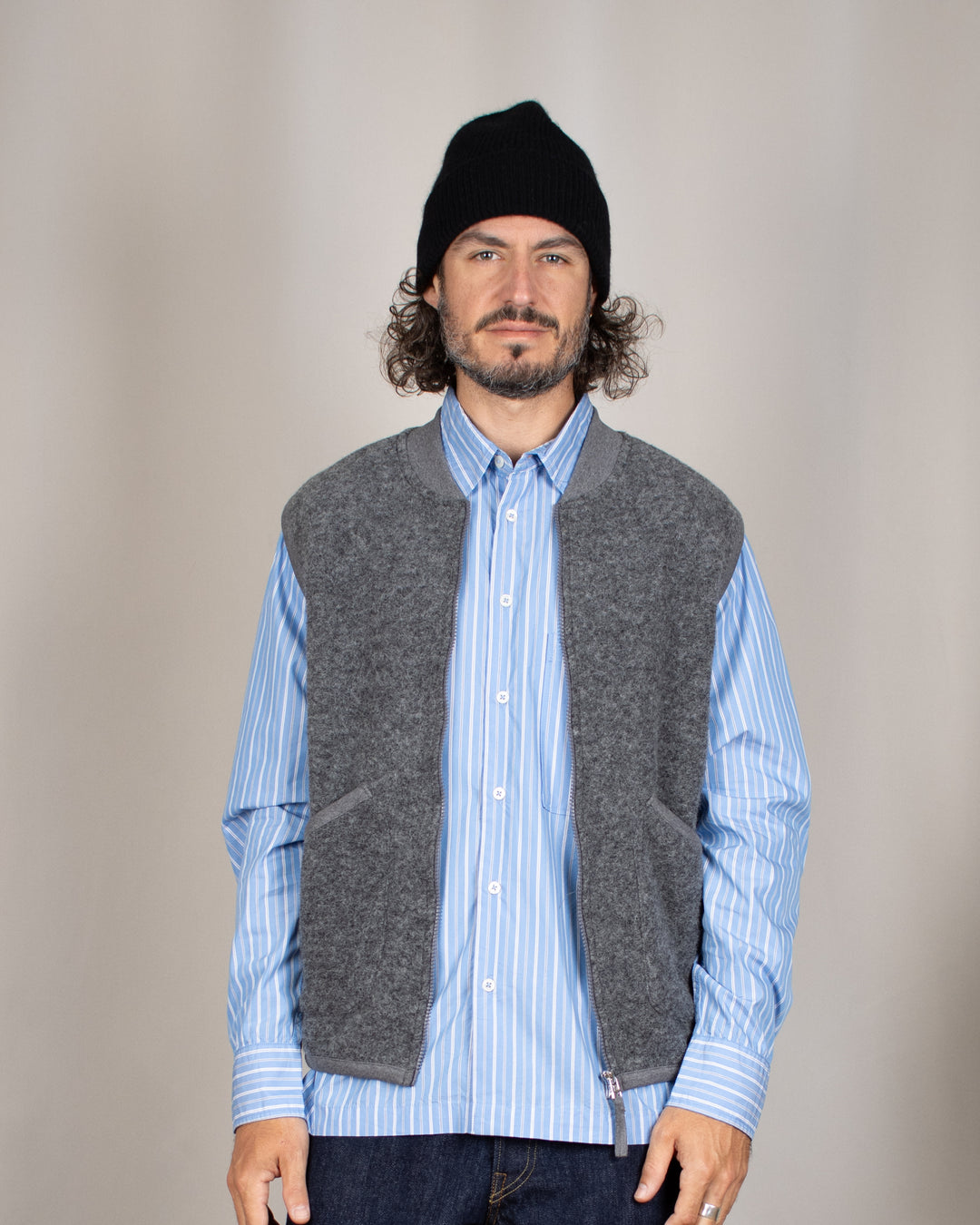Zip Waistcoat Wool Fleece Grey Marl