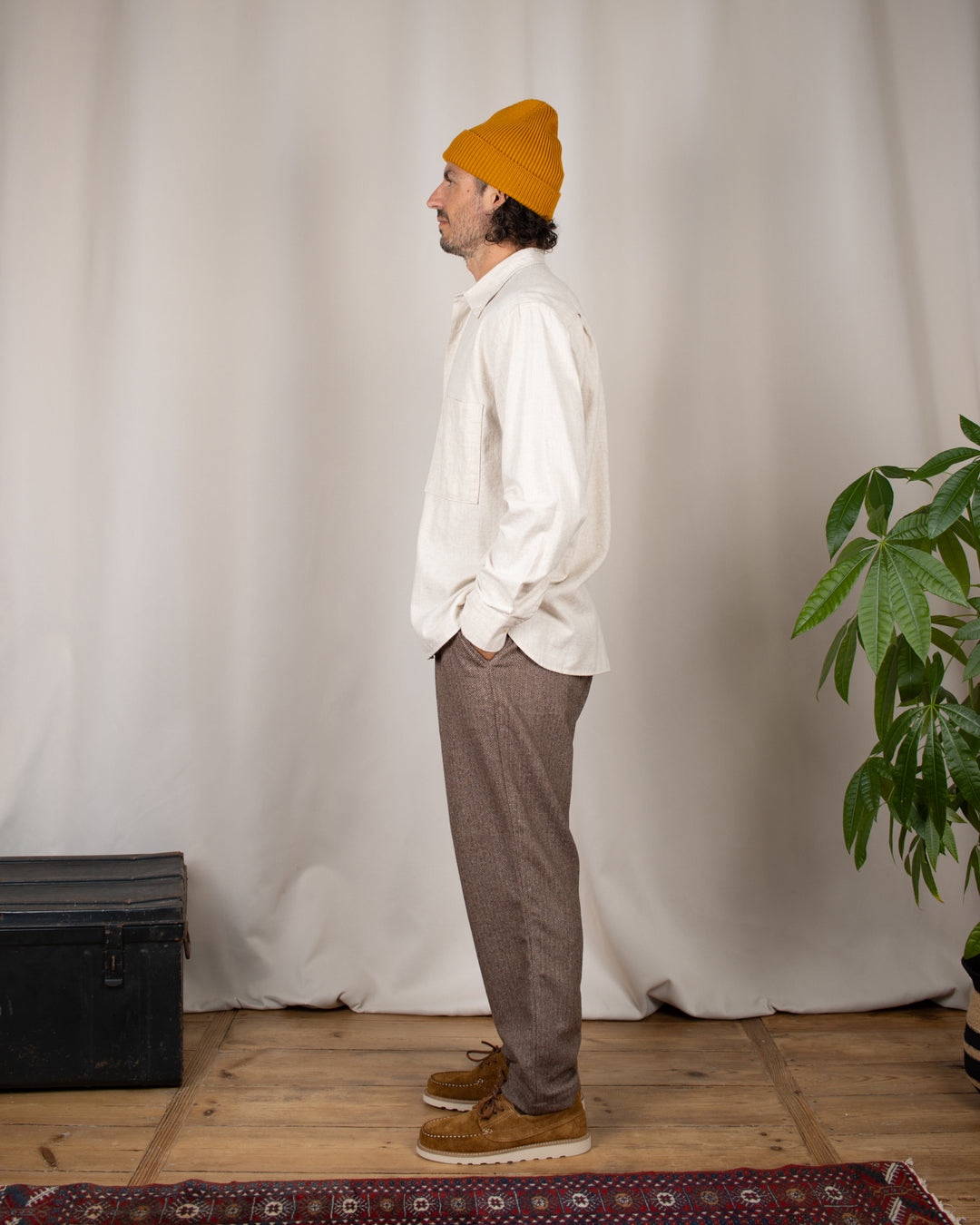 Pleated Track Pant Wool Herringbone Brown
