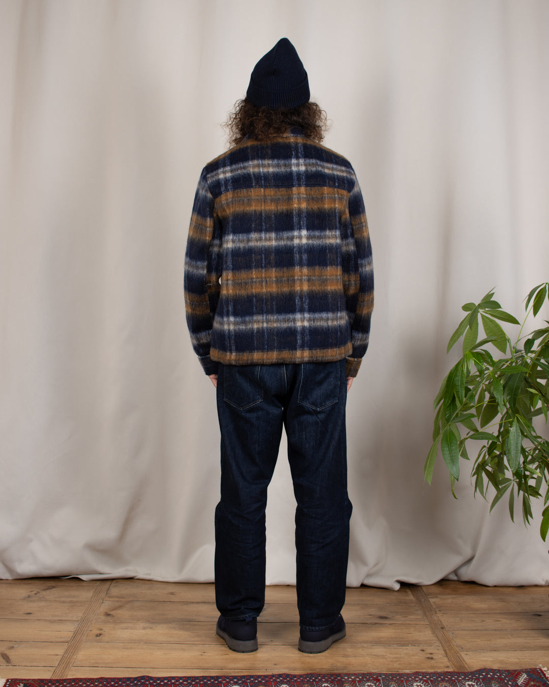 Haston Jacket in Navy Check Brushed Wool