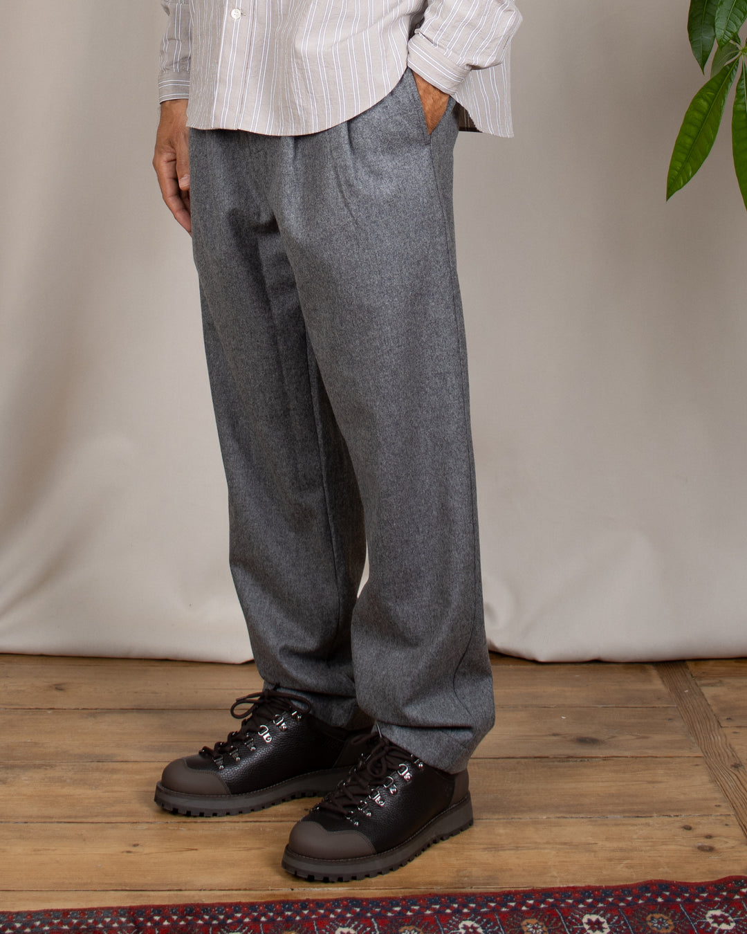 Double Pleats Flannel Pants Grey Mel