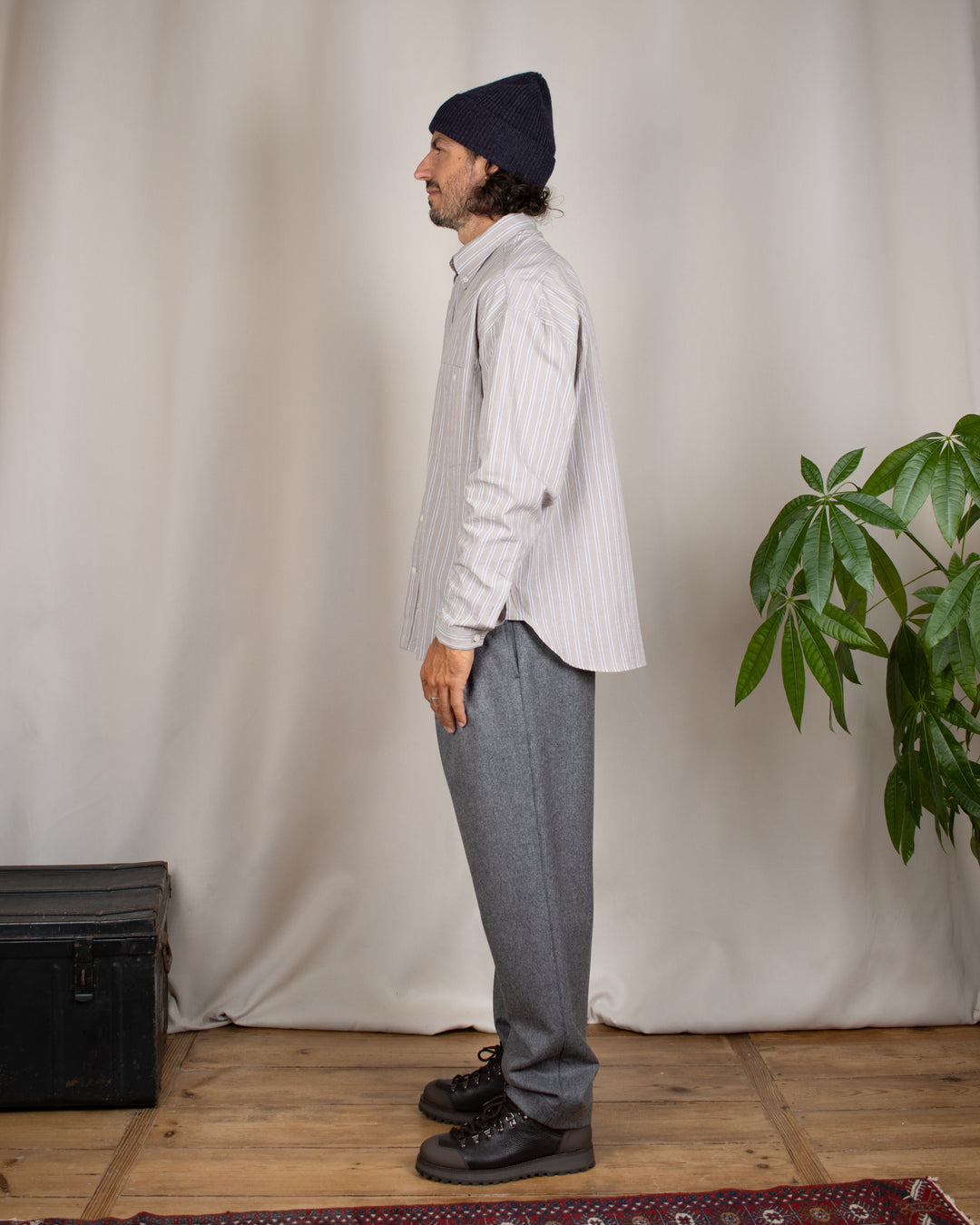 Long Sleeve Baggy Shirt Organic Cotton Brown and White Stripes