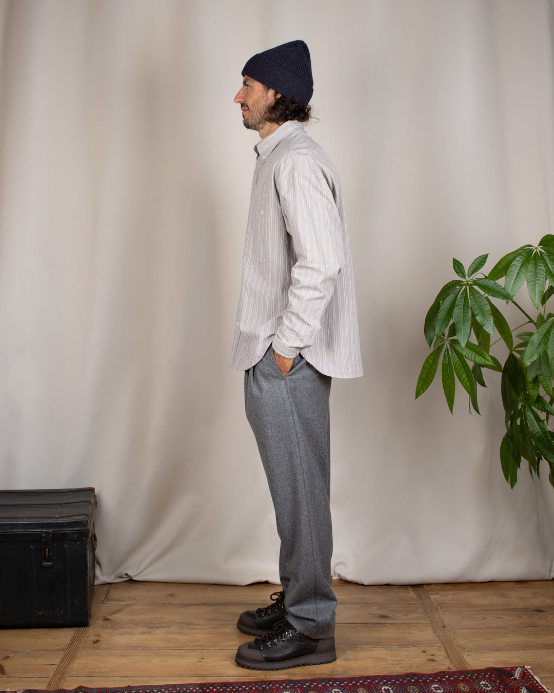 Double Pleats Flannel Pants Grey Mel