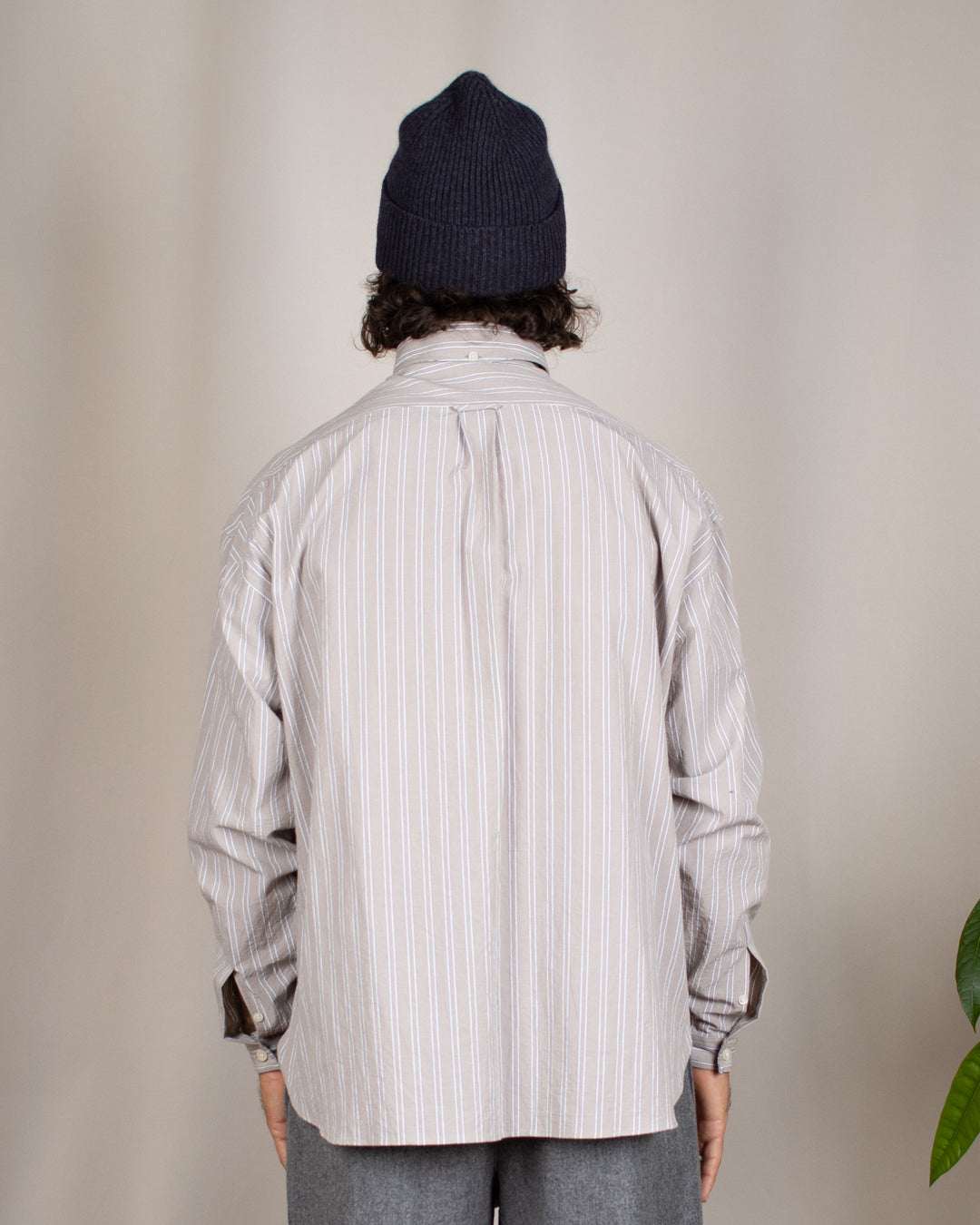 Long Sleeve Baggy Shirt Organic Cotton Brown and White Stripes