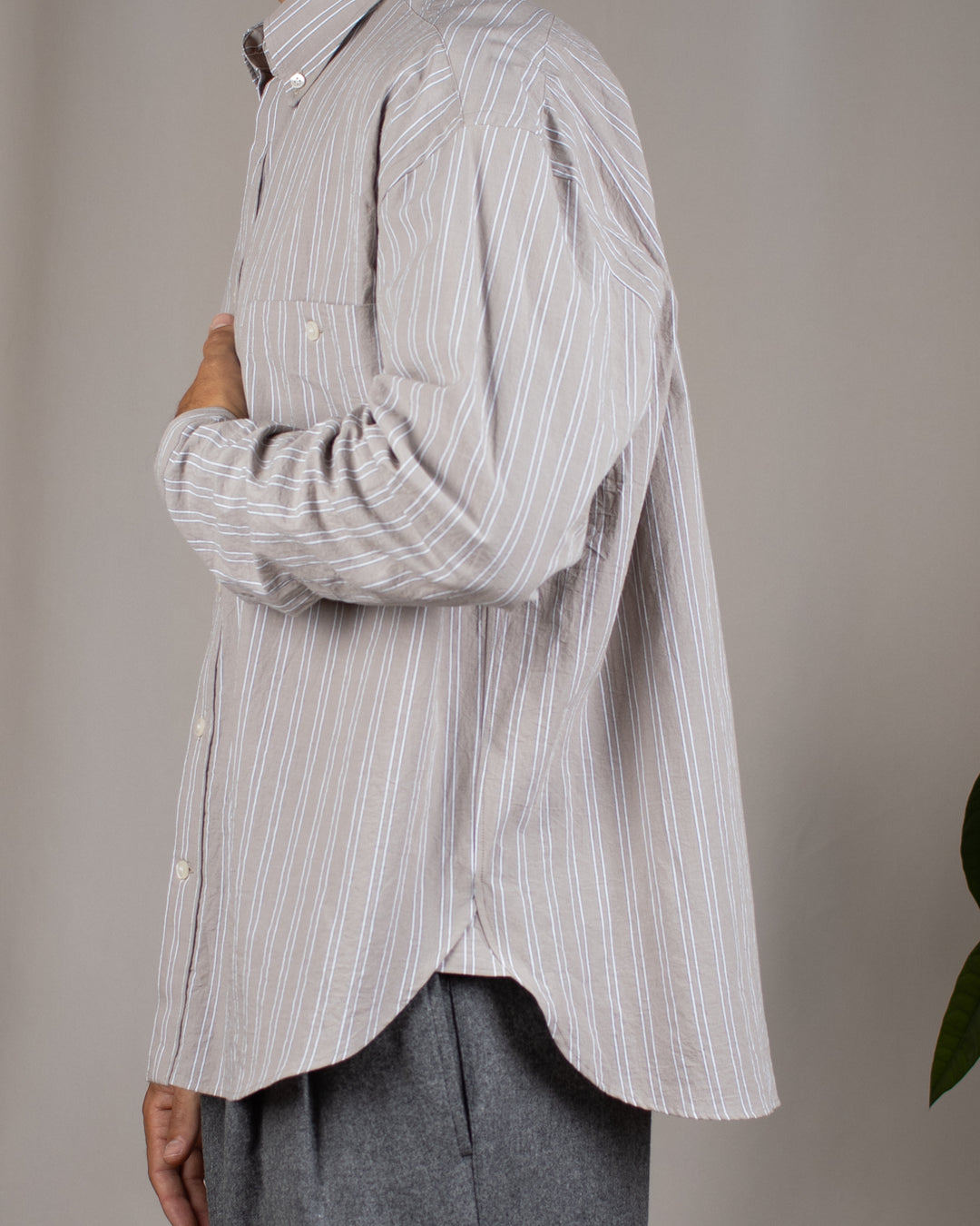 Long Sleeve Baggy Shirt Organic Cotton Brown and White Stripes