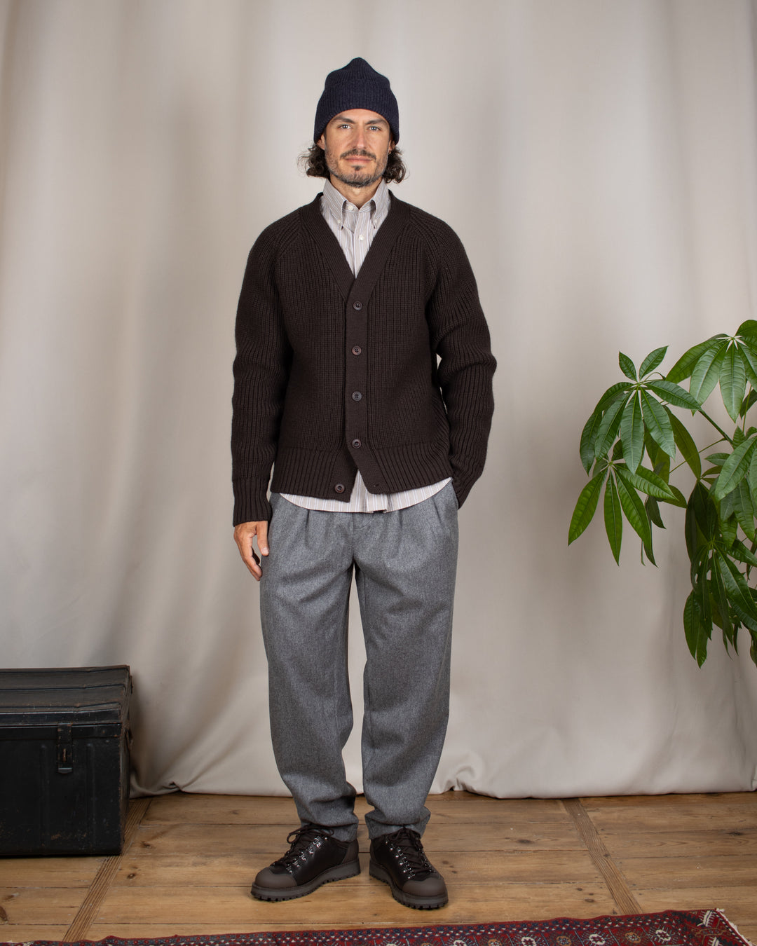Guy Heavy Cardigan Dark Brown