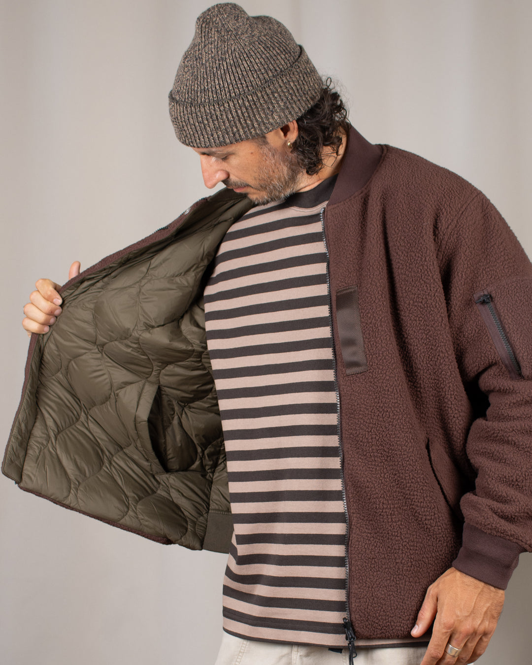 Reversible MA-1 Faux Wool Down Jacket D.BRN×D.OLV