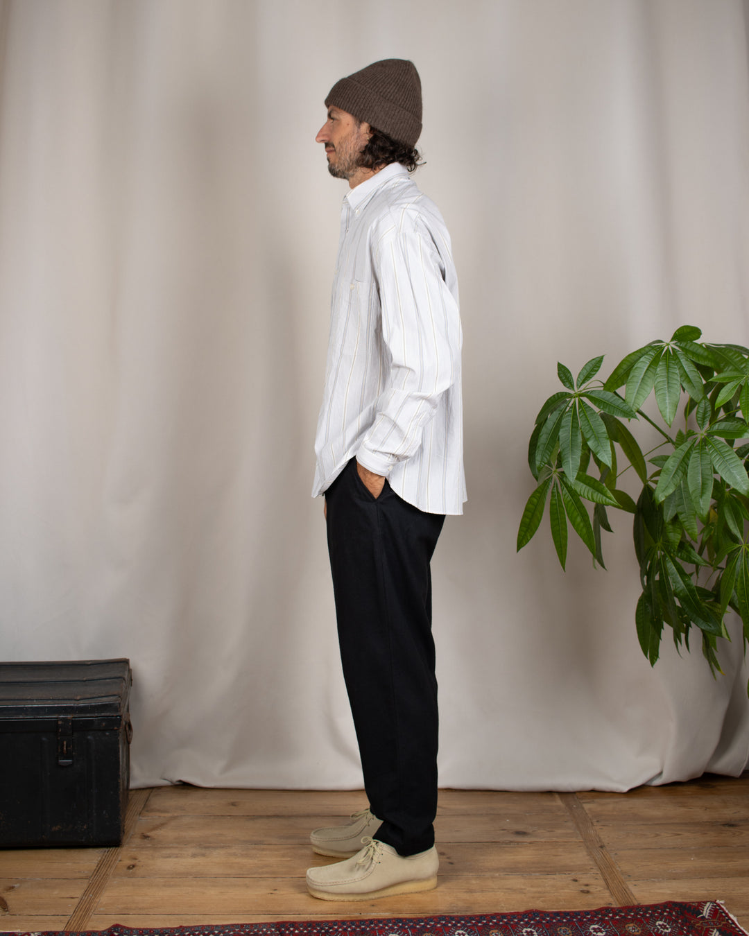 Pleated Track Pant Brushed Moleskin Black