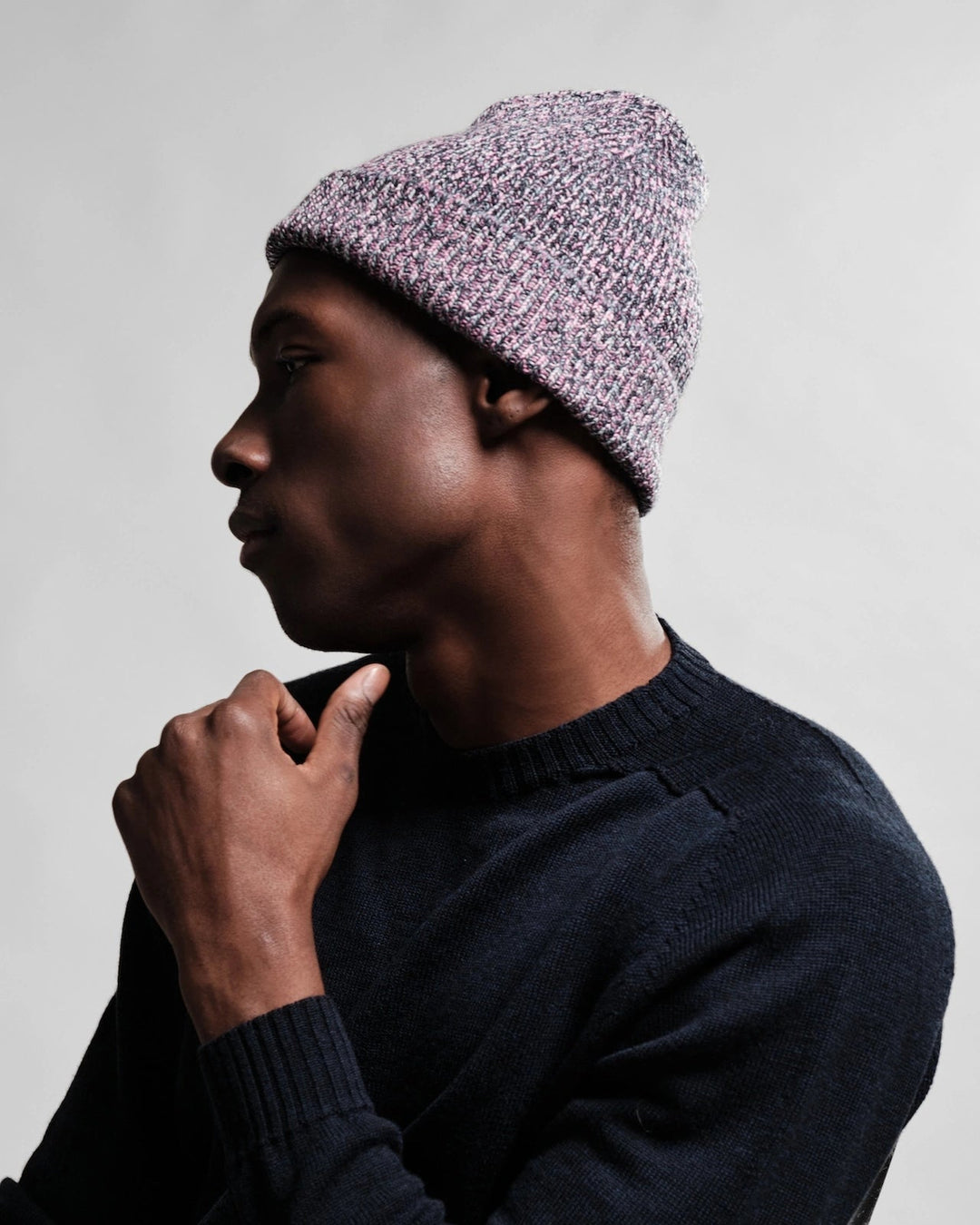 Bonnet Ara Chiné Marine/Rose — vue portée 1