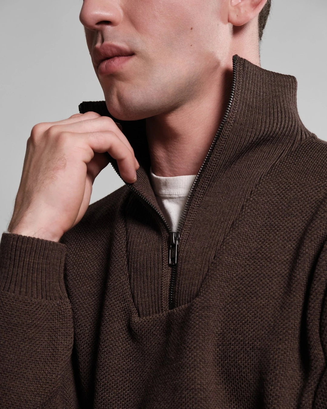 Pull Youri Col Camionneur Marron — vue portée 3