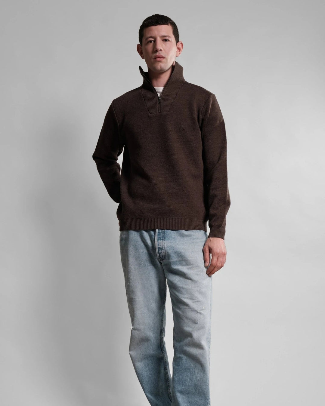 Pull Youri Col Camionneur Marron — vue portée 2