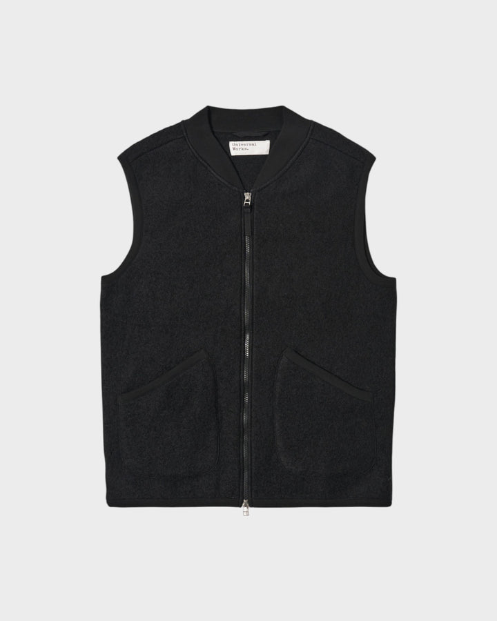 Zip Waistcoat Wool Fleece Black
