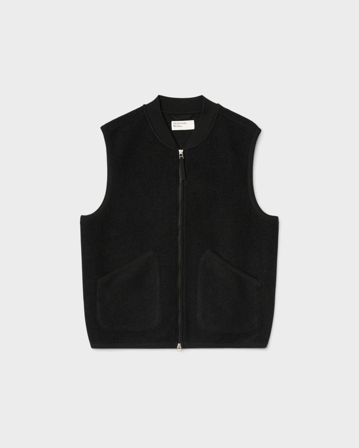 Zip Waistcoat Wool Fleece Black
